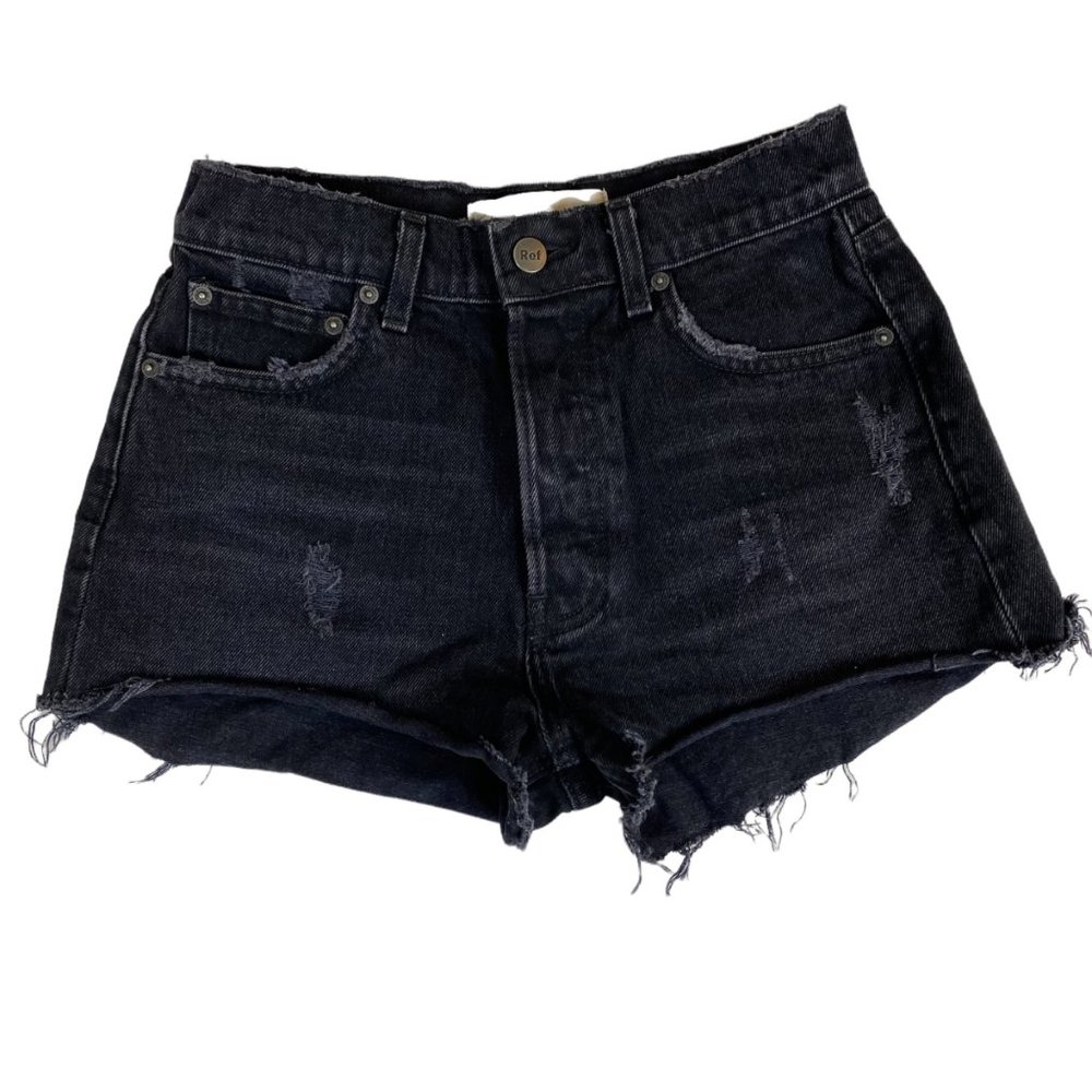 Reformation Women's Distressed Raw Hem Shorts Black Size 25